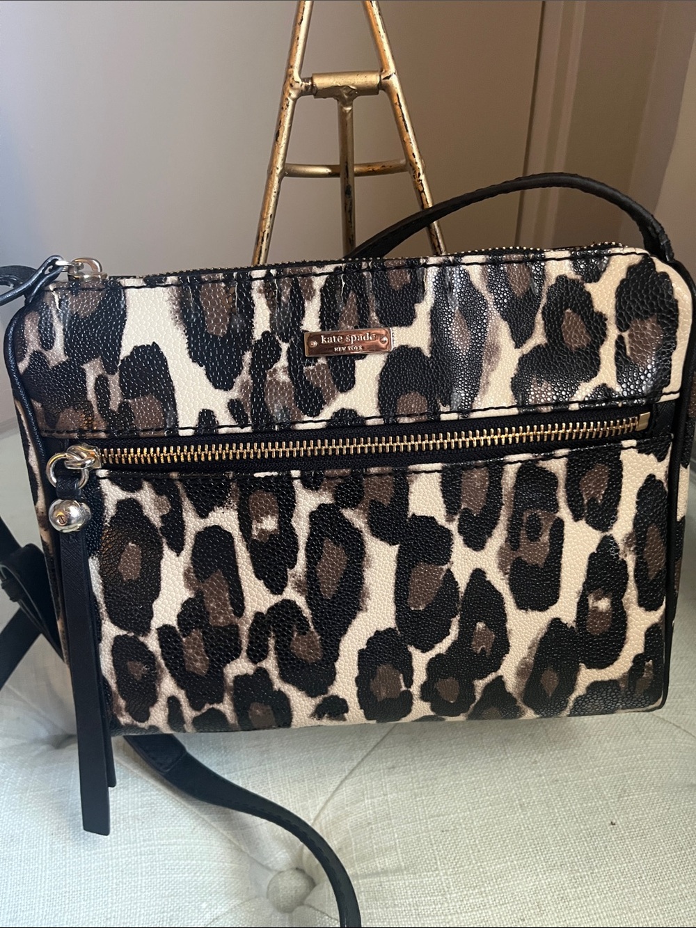 Kate Spade New York Bold Leopard-Print Crossbody Bag in Brown, Black, Cream - Picture 2 of 16